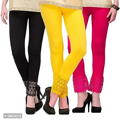 Elegant Multicoloured Cotton Lycra Solid Leggings For Women Pack Of 3-thumb0