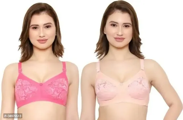 Stylish Cotton Blend Lace Bras For Women- Pack Of 2