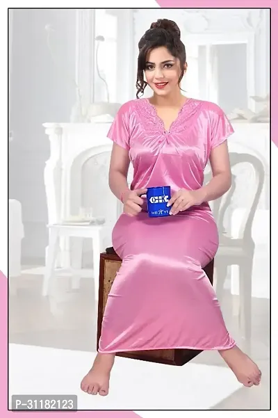 Comfortable Pink Satin Nighty For Women-thumb0