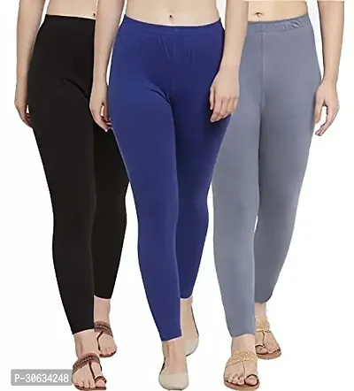 Elegant Multicoloured Cotton Solid Leggings For Women Pack Of 3-thumb0