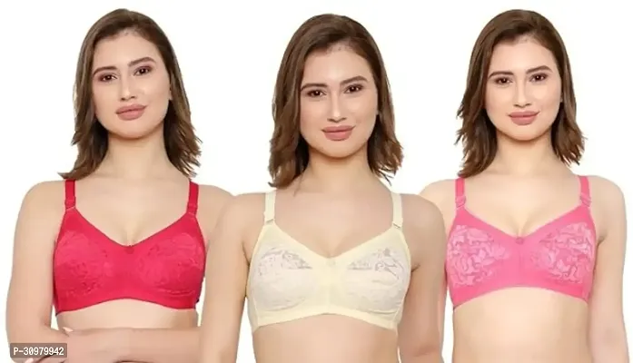 Stylish Cotton Hosiery Lace Bras For Women- Pack Of 3-thumb0