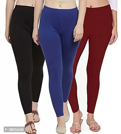 Elegant Multicoloured Cotton Solid Leggings For Women Pack Of 3-thumb0