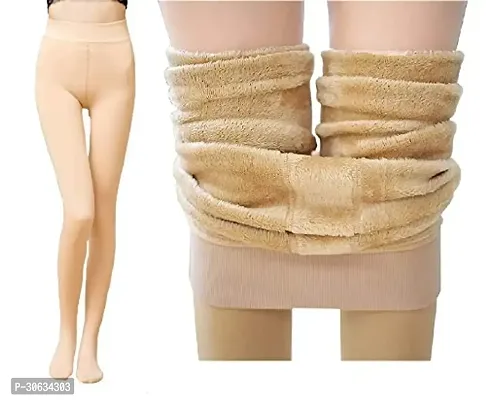 Stylish Beige Fleece  Leggings For Women-thumb0