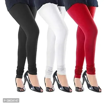 Elegant Multicoloured Cotton Solid Leggings For Women Pack Of 3-thumb0