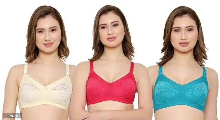 Stylish Cotton Hosiery Lace Bras For Women- Pack Of 3-thumb0