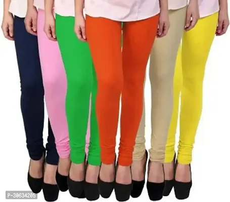 Elegant Multicoloured Cotton Lycra Solid Leggings For Women Pack Of 6-thumb0