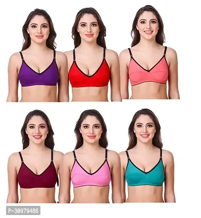 Stylish Cotton Hosiery Solid Bras For Women- Pack Of 6-thumb0