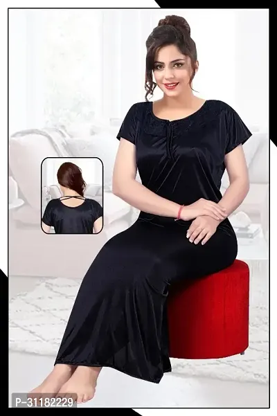 Comfortable Black Satin Gowns For Women-thumb0