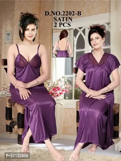 Comfortable Purple Satin Night Suits For Women-thumb0