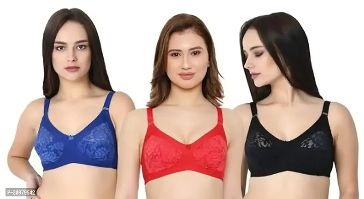 Stylish Cotton Hosiery Lace Bras For Women- Pack Of 3-thumb0