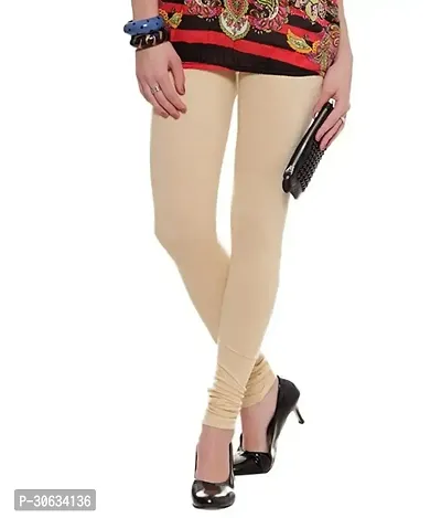 Elegant Beige Cotton Solid Leggings For Women