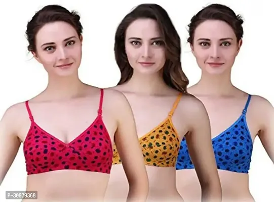 Stylish Cotton Spandex Printed Bras For Women- Pack Of 3-thumb0