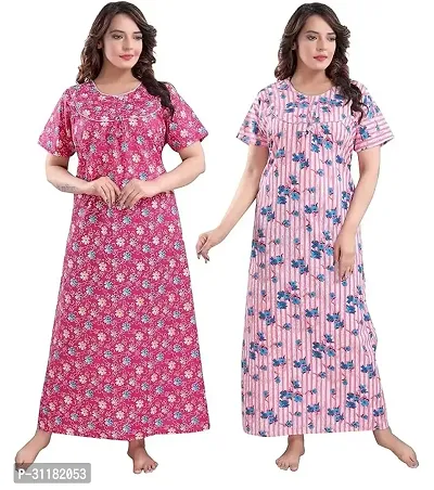 Comfortable Multicoloured Cotton Hosiery Gowns For Women Pack Of 2