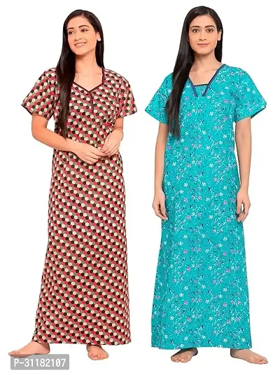 Comfortable Multicoloured Cotton Hosiery Gowns For Women Pack of 2-thumb0