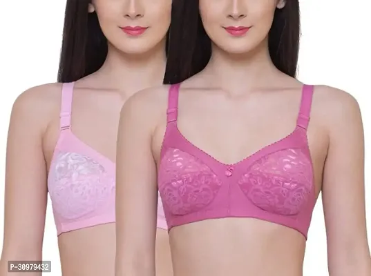 Stylish Cotton Blend Lace Bras For Women- Pack Of 2