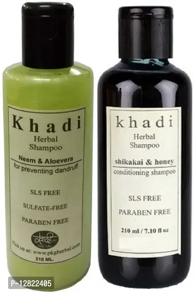 Khadi Herbal Combo Shampoo : Neem And Aloevera, Shikakai And Honey (SLS, Sulfate And Paraben Free) 420 Ml (420ml ) Pack of 2