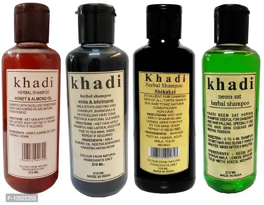 Khadi Herbal Honey And Almond, Amla And Bhringraj ,Shikakai And Neem Sat Shampoo Combo-4 (840ml )-thumb0