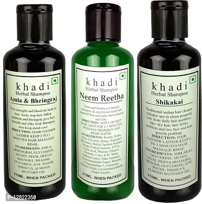 Khadi Herbal Combo - Amla Bhringraj , Neem Reetha And Shikakai Shampoo Pack of 3 (630ml )-thumb0