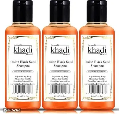 SWADESHI KHADI HERBAL Onion Black Seed Shampoo with Blend of Natural Herbs Rejuvenating Scalp (Pack of 3)  (630 ml)