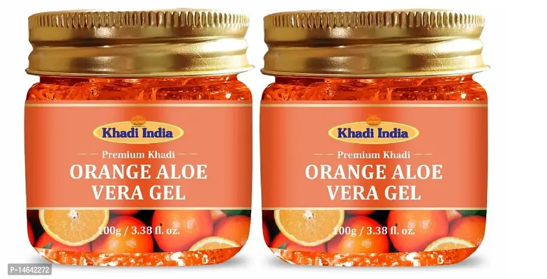 Premium Khadi Orange Aloevera Gel For Face  Hair (200Gm) - Set Of 2
