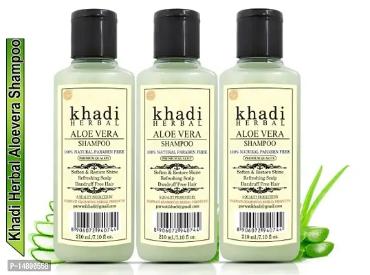Khadi Herbal Aloevera Shampoo/Hair Cleanser For Shiny  Dandruff Free Hair (Pack Of-3)  (630 ml)-thumb0