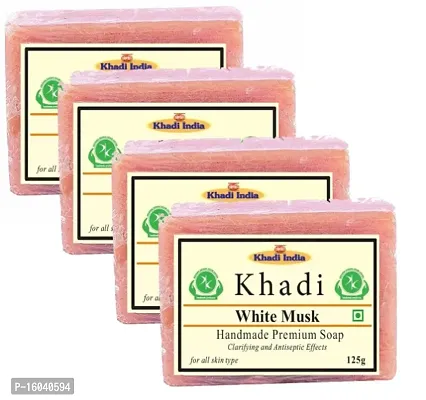 KHADI Ayurvedic Handmade White Musk Soap (set of 4)  (4 x 125 g)