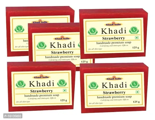 KHADI  Strawberry Handmade Soap, 125g (Pack of 5)
