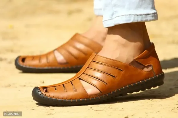 Casual Party Tan Synthetic Roman Sandals for Men-thumb0
