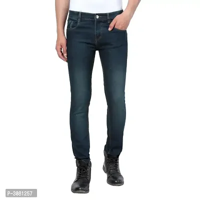 Men's Blue Cotton Spandex Faded Regular Fit Mid-Rise Jeans