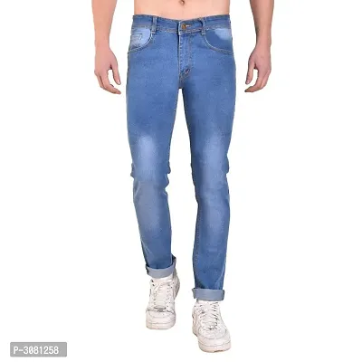 Men's Blue Cotton Spandex Faded Regular Fit Mid-Rise Jeans-thumb0