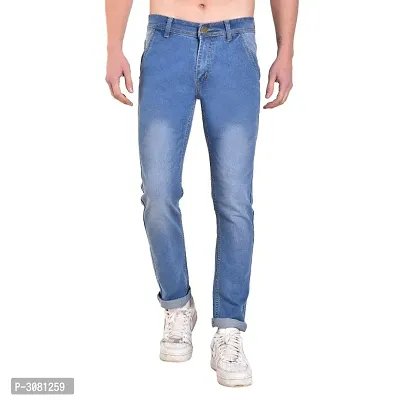 Men's Blue Cotton Spandex Faded Regular Fit Mid-Rise Jeans