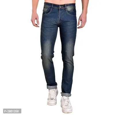 Men's Blue Cotton Spandex Faded Regular Fit Mid-Rise Jeans-thumb0