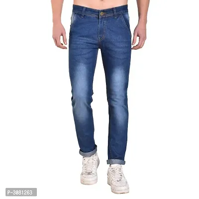 Men's Blue Cotton Spandex Faded Regular Fit Mid-Rise Jeans-thumb0