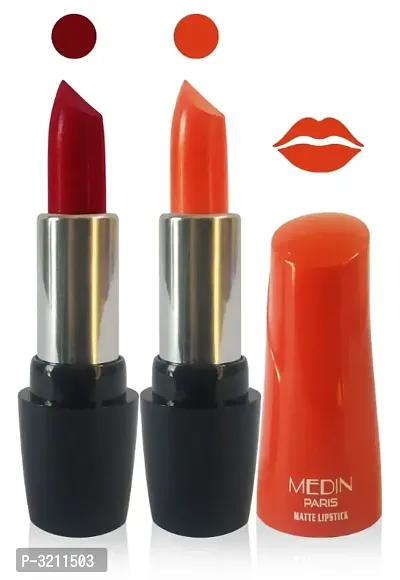 Medin Paris Ultra HD Elegant Colors Matte Lipstick Cosmetics Makeup 007 Series Femina09 Set Of 2 Color (Maroon Orange, 10 G)-thumb0