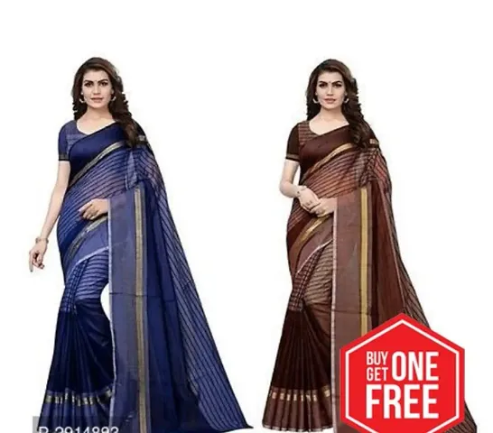 Self Pattern Chanderi Saree with Blouse piece (Pack of 2)