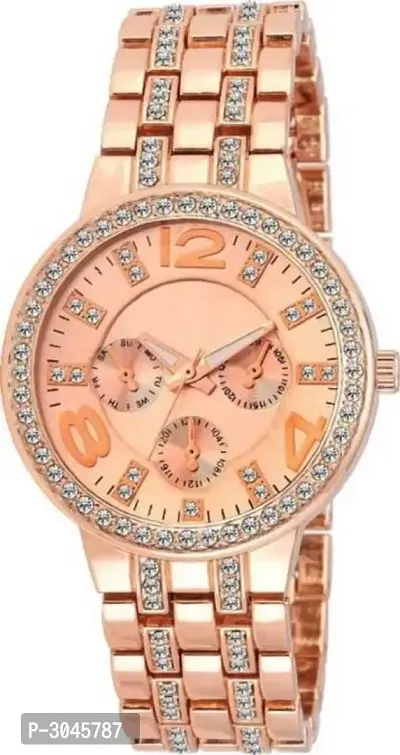 Diamond Stud With Metal Strap Watch For Women