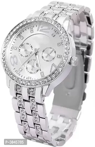 Diamond Stud With Metal Strap Watch For Women-thumb0