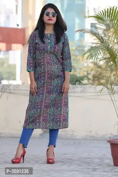 Ravishing Blue Embroidered Rayon Straight Women Kurti-thumb0