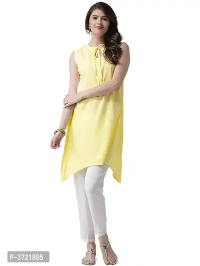 Elegant Yellow Solid Crepe A-line Kurti-thumb0