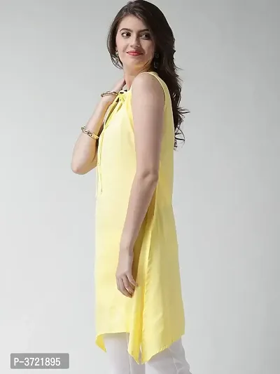 Elegant Yellow Solid Crepe A-line Kurti-thumb3