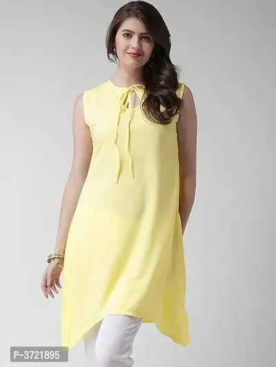 Elegant Yellow Solid Crepe A-line Kurti-thumb2