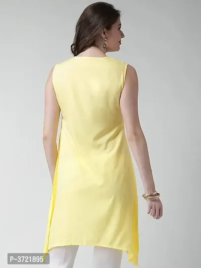 Elegant Yellow Solid Crepe A-line Kurti-thumb4