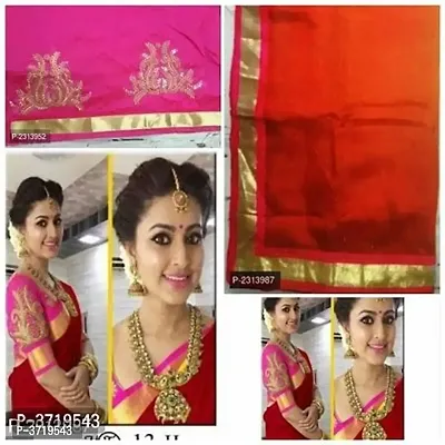 Chanderi Cotton Saree With Embroidered Blouse Piece-thumb0