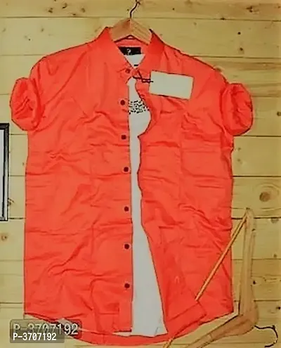 Men's Orange Cotton Solid Long Sleeves Regular Fit Casual Shirt-thumb0