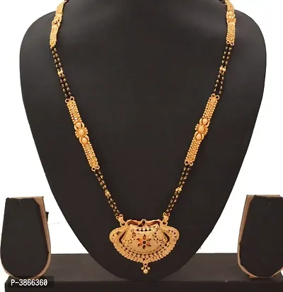 Women's Golden plated Beautiful Long Mangalsutra with Small Earring-thumb0