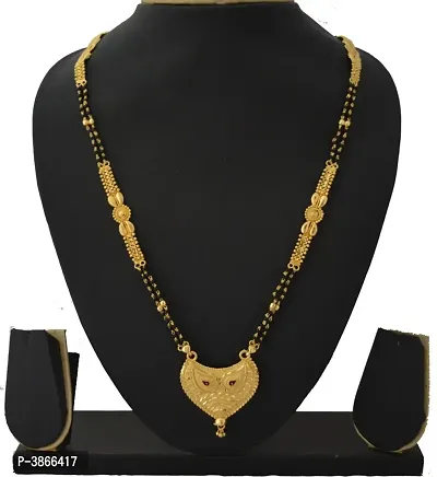 Women's Golden plated Beautiful Long Mangalsutra with Small Earring