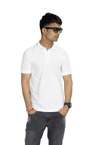 Elegant Solid Cotton Blend Polo T-Shirt