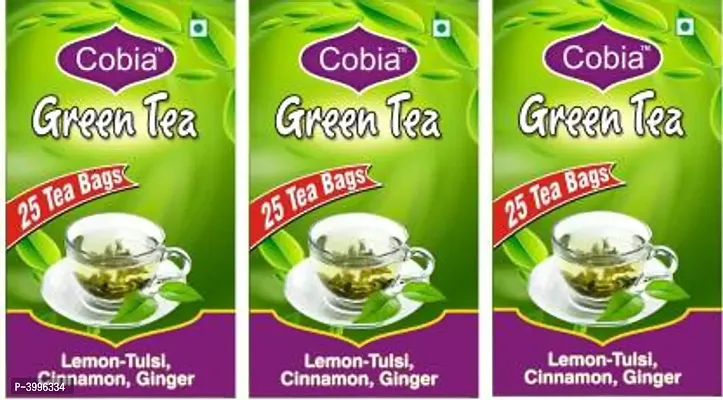 Cobia Green Tea Pack of 3 Tulsi, Cinnamon, Ginger Green Tea Bags Boxnbsp;nbsp;(25 Bags) - Price Incl. Shipping
