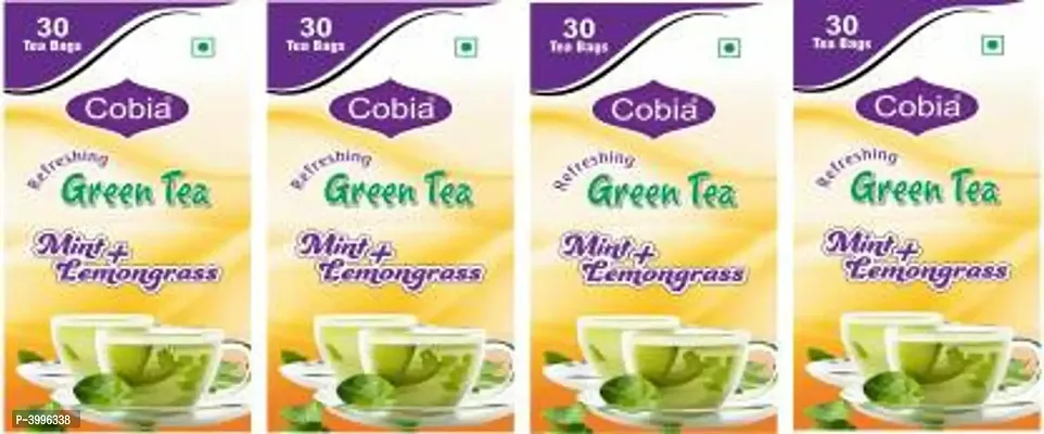 Cobia Green Tea (Mint + Lemongrass) 30 Tea bags PACK OF 4 Lemon Grass, Mint Green Tea Bags Tetrapack&nbsp;&nbsp;(240 g) - Price Incl. Shipping-thumb0