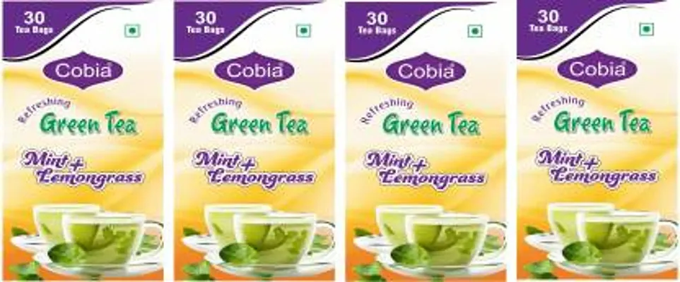 Cobia Green Tea (Mint + Lemongrass) 30 Tea bags PACK OF 4 Lemon Grass, Mint Green Tea Bags Tetrapacknbsp;nbsp;(240 g) - Price Incl. Shipping